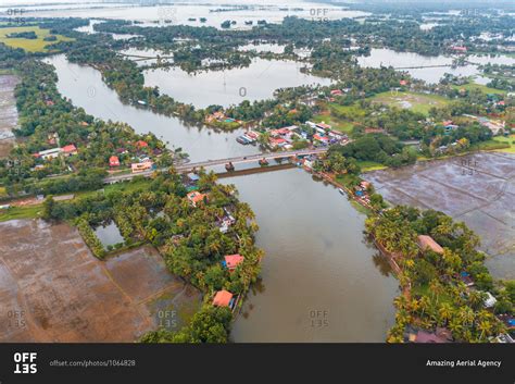 Aerial view of the backwaters, Kerala, India. stock photo - OFFSET