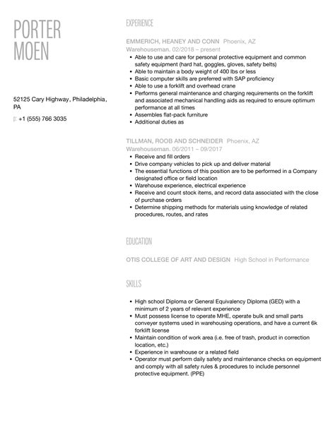 Warehouseman Resume Samples | Velvet Jobs