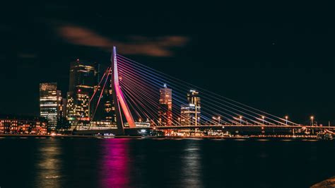 Download Night Cityscape Man Made Erasmus Bridge 4k Ultra HD Wallpaper by Harold Wijnholds