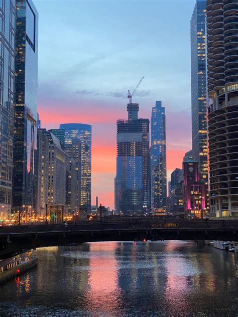 Chicago River Front During Sunset