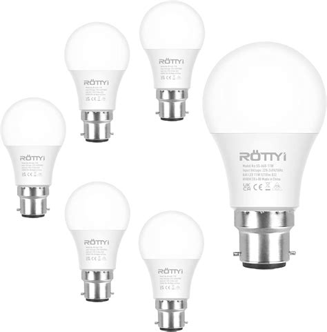 ROTTYI B22 Bayonet Light Bulbs 100W Equivalent, Cool White 6500K Daylight Bulbs, 11W 1210LM LED ...