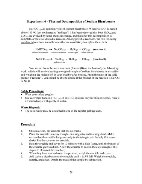 Experiment 6 - Thermal Decomposition of Sodium Bicarbonate