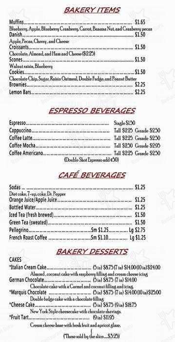 Menu at La Spiga Bakery, Addison