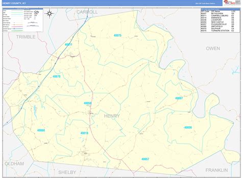 Henry County, KY Zip Code Wall Map Basic Style by MarketMAPS - MapSales.com