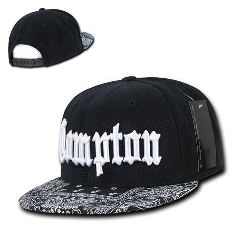 Black Compton Vintage Embroidered Hip Hop Flat Bill Bandana Snapback ...