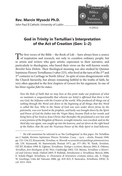 (PDF) God in Trinity in Tertullian's Interpretation of the Act of ...