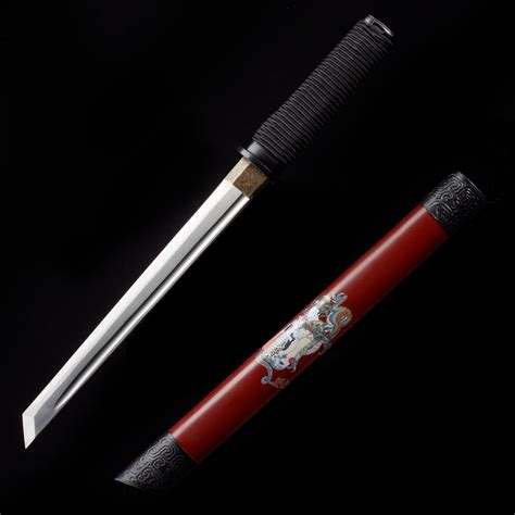 Short Straight Sword | Handmade High Manganese Steel Real Japanese Hamidashi Tanto Sword With ...