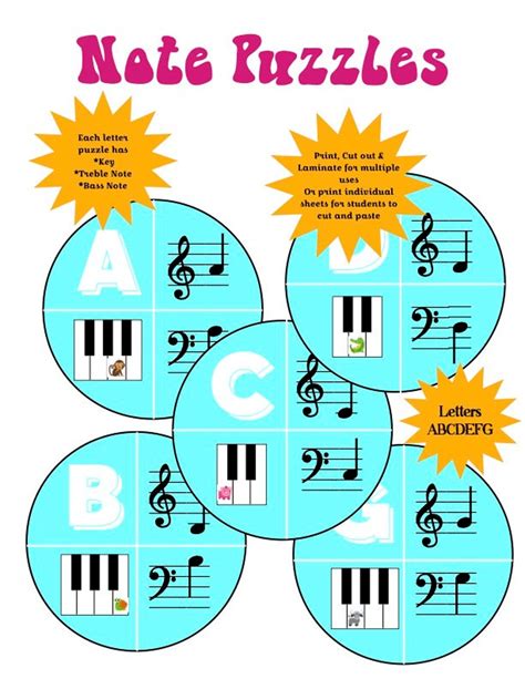 Note Puzzles Music Game Worksheet Piano Activity - Etsy