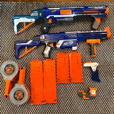 NERF N-STRIKE ELITE Retaliator and Rampage Blaster Lot With Accessories ...