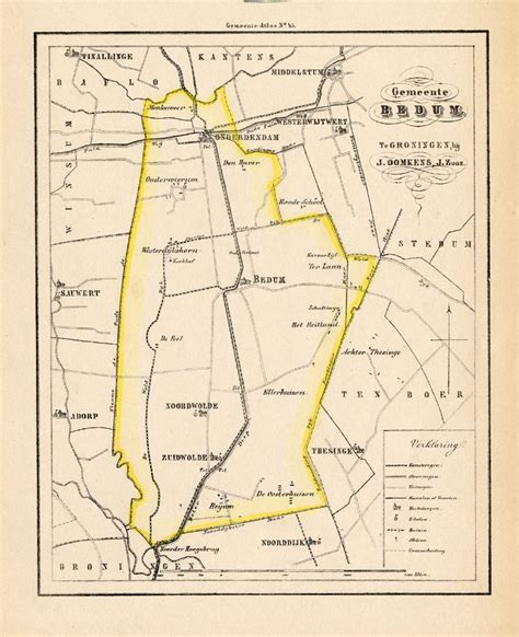 Antique Map of the Township of Bedum by Fehse (1862)