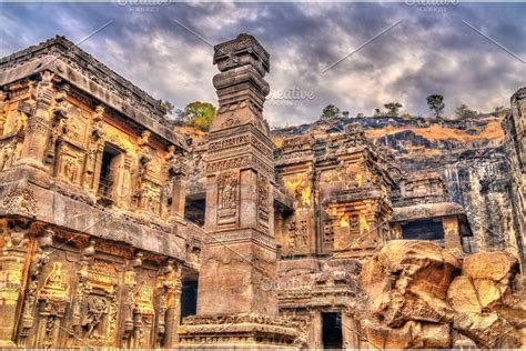 The Kailasa temple, cave 16 in Ellora complex. UNESCO world heritage site in Maharashtra, India ...