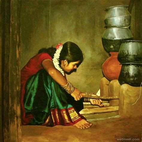 25 Beautiful Rural Indian Women Paintings by Tamilnadu artist ilayaraja