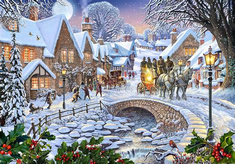 Winter Village Stream Painting by MGL Meiklejohn Graphics Licensing ...