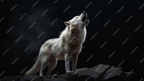 A wolf howling on a black background | Premium AI-generated image