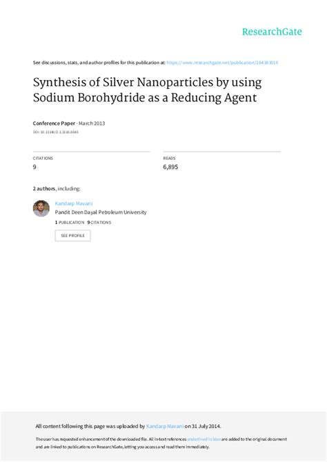 (PDF) Synthesis of Silver Nanoparticles by using Sodium Borohydride as a Reducing Agent ...