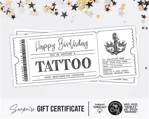 Tattoo Certificate Template Surprise Tattoo Customizable - Etsy ...