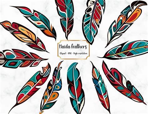 Haida Feather Clip Art, 12 Indigenous Clipart PNG Format, Instant ...