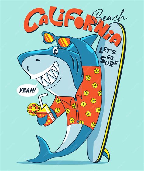 Premium Vector | Shark surfer cartoon mascot illustration vector print ...