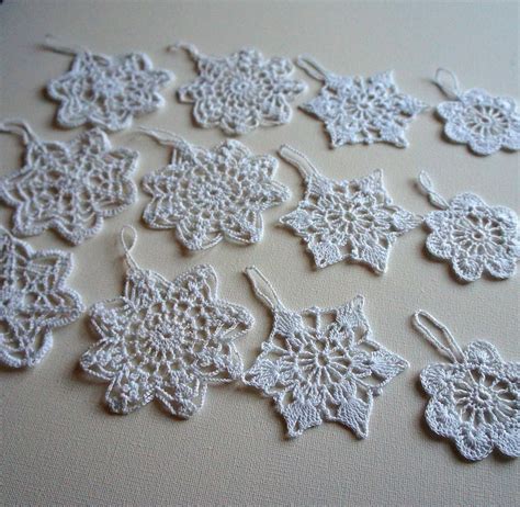 Christmas Crochet Snowflake Ornaments. Set of 12 in 4 Different Designs. - Etsy