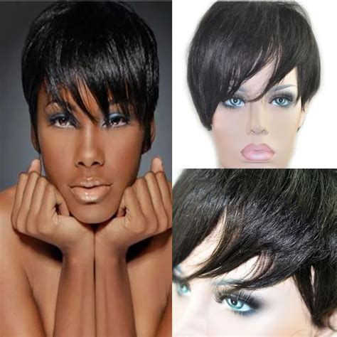 Cheap Black Women Short Pixie Wigs Human Natural Hair Wigs Brazilian Full Hair Glueless Bob Cut ...