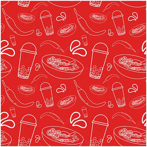 Seamless Pattern Of Seblak And Boba Background, Food, Banner, Red Background Image And Wallpaper ...