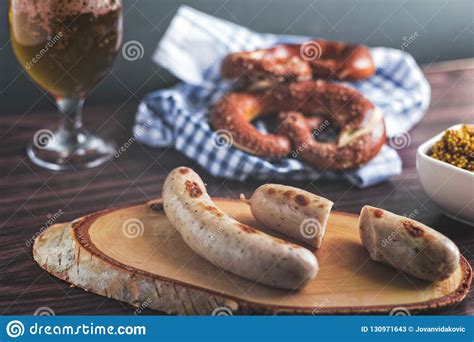 The Bavarian Weisswurst, Pretzel and Mustard Stock Image - Image of bavarian, germany: 130971643