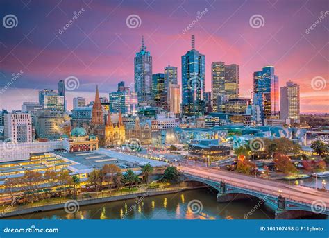 Melbourne City Skyline at Twilight Stock Photo - Image of architecture ...