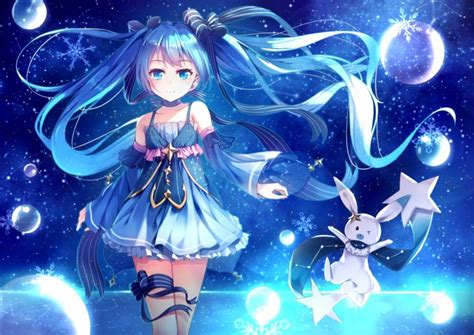 blue eyes, Blue hair, Long hair, Anime, Anime girls, Vocaloid, Hatsune Miku, Yuki Miku ...