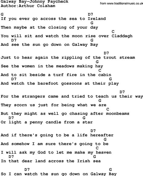 Country Music:Galway Bay-Johnny Paycheck Lyrics and Chords