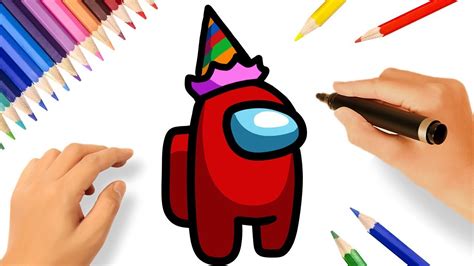 HOW TO DRAW AMONG US WITH PARTY HAT - YouTube