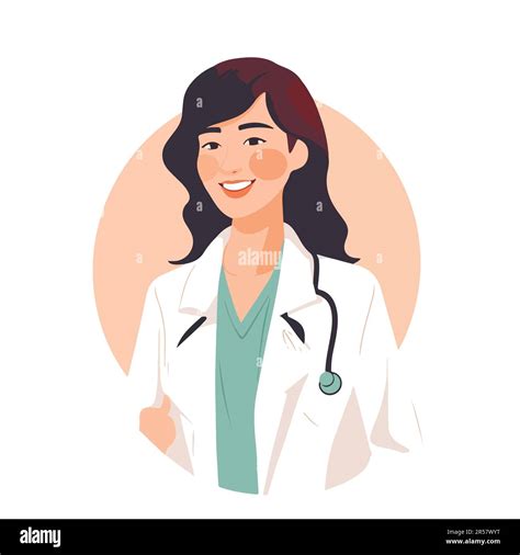 Medicine concept with young woman doctor in thin line style. Consultation and diagnosis. Vector ...