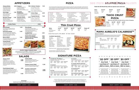 Menu at Aurelio's Pizza pizzeria, Cedar Lake