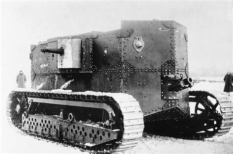 The Holt gas-electric tank, the first American tank, in 1917. The Holt did not get beyond the ...