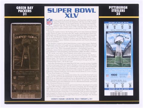 Commemorative Super Bowl XLV Score Card With 22kt Gold Ticket: Green ...