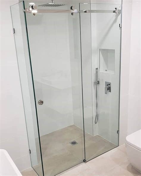 Frameless Adjustable Sliding Shower Screen 1500*900 8mm Front / Return Panel Set Toughened Glass ...