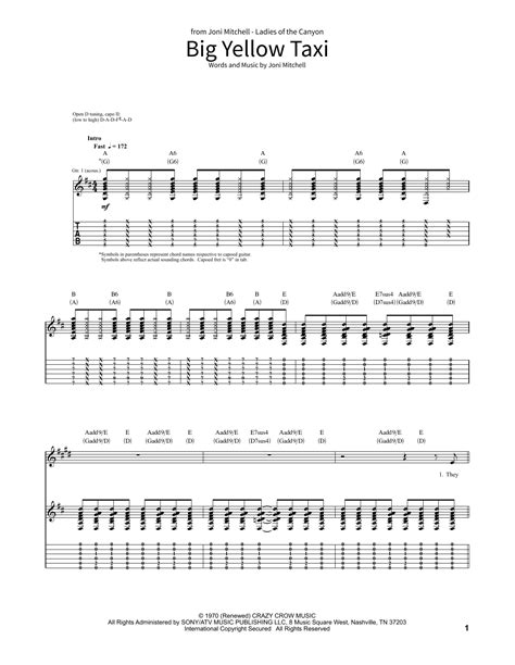 Big Yellow Taxi Ukulele Chords - Sheet and Chords Collection