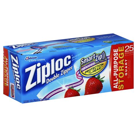 Ziploc Storage Bags, Quart, Double Zipper, 25 bags