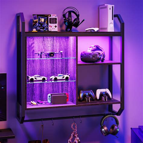 Bestier 33" Floating Shelves with LED Lights Wood Wall Mounted Storage ...