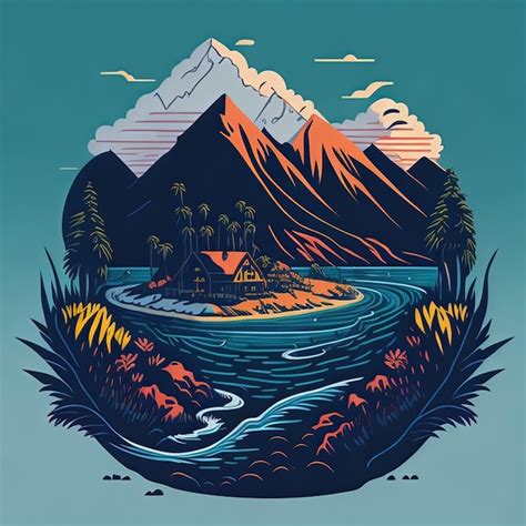 Premium Vector | T shirt design vector illustration colorful shape logo fantasy mountain
