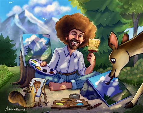 ArtStation - Bob Ross in Heaven, Meg Viola | Bob ross paintings, Bob ...