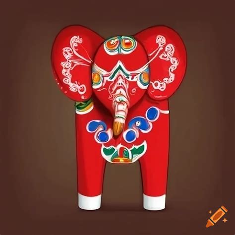 Red elephant with dala horse patterns on Craiyon