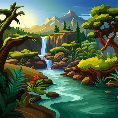 Beautiful Nature Landscape In Cartoon Style. Vector Illustration For ...