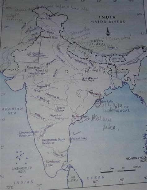 Mask the following on given outline of India1 Wular lake 2 Gulf of Khambhat 3 Periyar River 4 ...