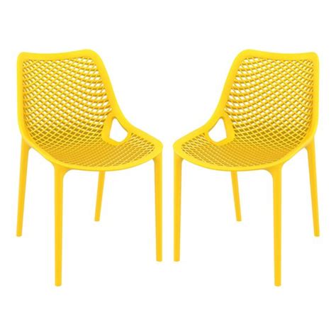 Aultas Outdoor Yellow Stacking Dining Chairs In Pair - UKFurnitures.co.uk