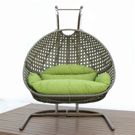 Wicker Hanging Egg Swing Chair - Split Construction - Double Seater - Beige w/Green Seat at ...