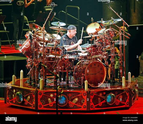 Rush drummer Neil Peart performs with the rest of the band at the BB&T Center in Fort Lauderdale ...