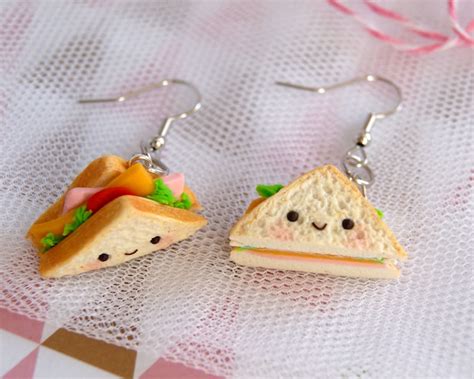 Kawaii Sandwich Earrings Clay Food Earrings Cute Half - Etsy