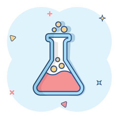 Chemistry beakers sign icon in comic style. Flask test tube vector cartoon illustration on white ...