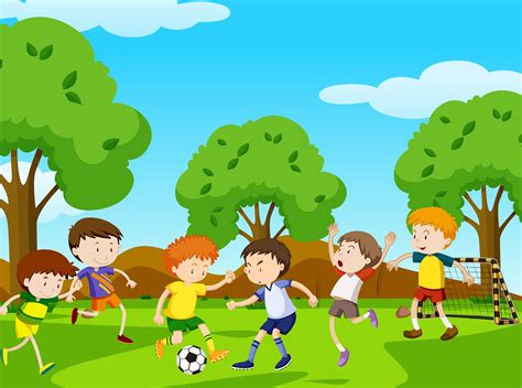 Boys playing football in the park 430869 Vector Art at Vecteezy