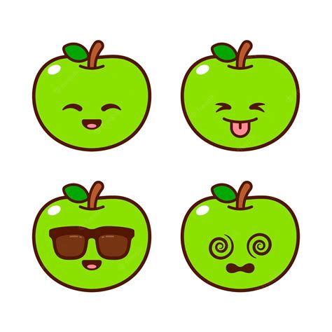 Premium Vector | Set of cute green apple stickers